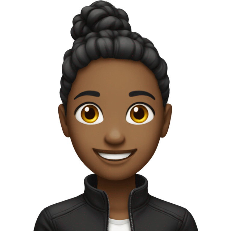 smiling girl in black jacket emoji