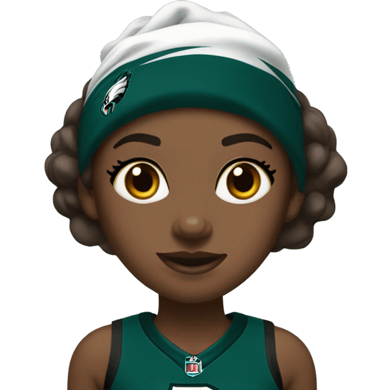 Brown skin girl in Philadelphia eagles clothes emoji