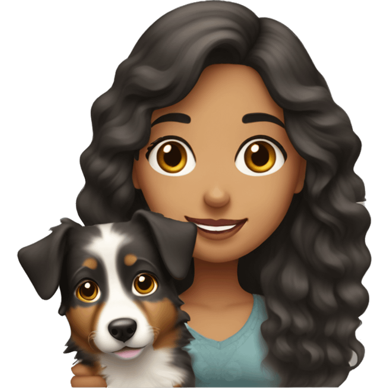 Pretty Hispanic girl and her Australian shepherd dog emoji