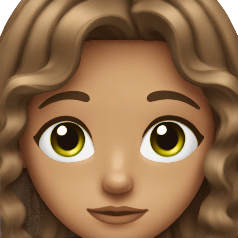 Girl aesthetic emoji with wavy brown hair, lashes, tan skin, and green eyes emoji