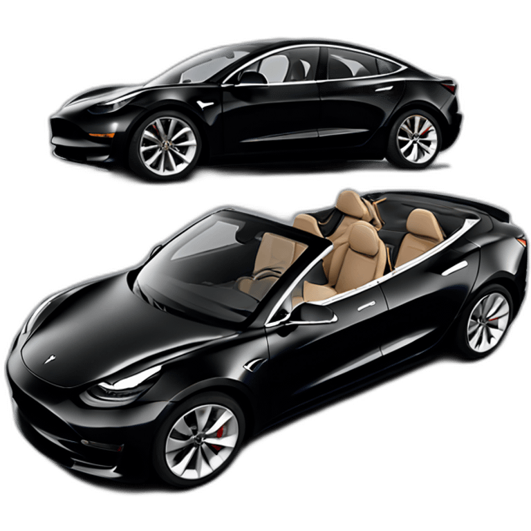 Hyper realistic, open top, black, Tesla Model 3 Performance, left side view emoji