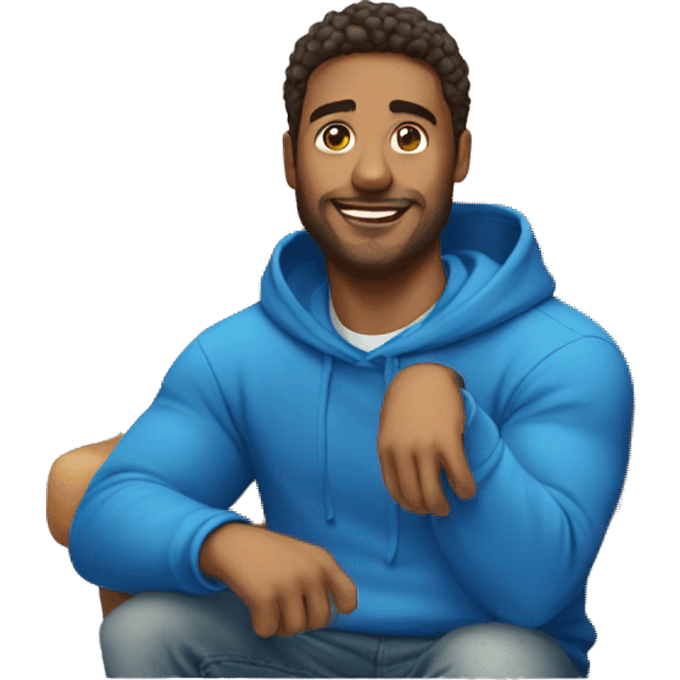 Handsome man sitting with blue hoodie emoji