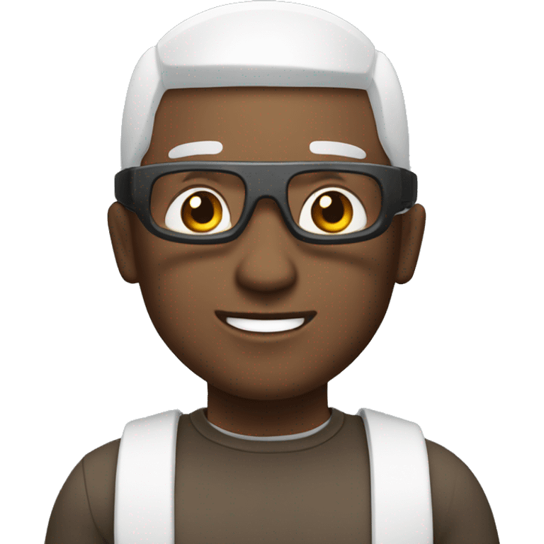 Bald brown man with VR and MacBook Pro emoji