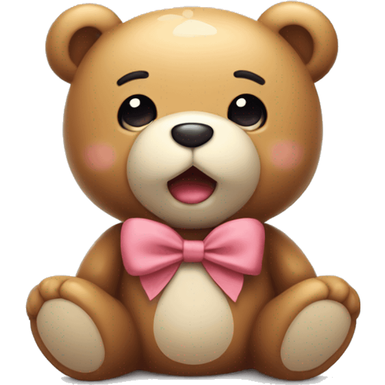 Kawaii Teddy bear, wearing bow , breathing out visible air emoji