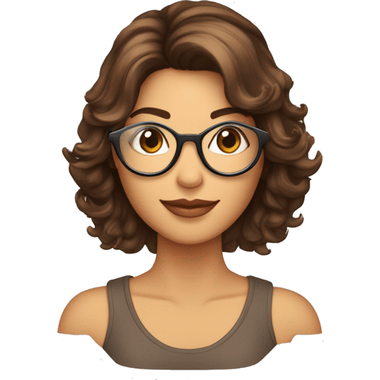 mulher morena de cabelo medio castanho com mechas loiras de oculos, olhos escuros emoji