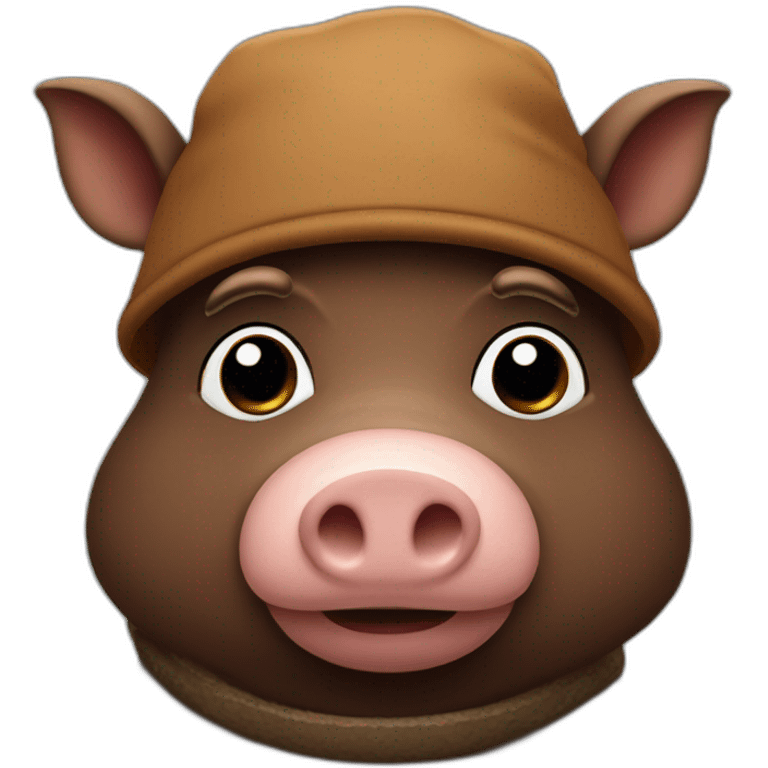 fullface sad brown hog with black winter hat emoji