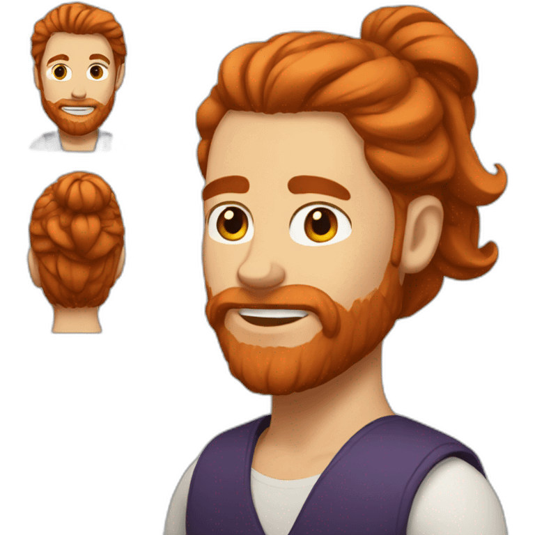 Red head bearded man with long hair in a bun emoji