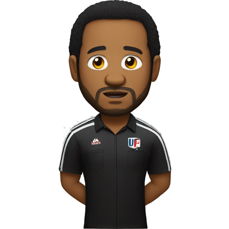 ufc referee herb dean shrugging his shoulders with a black shirt emoji