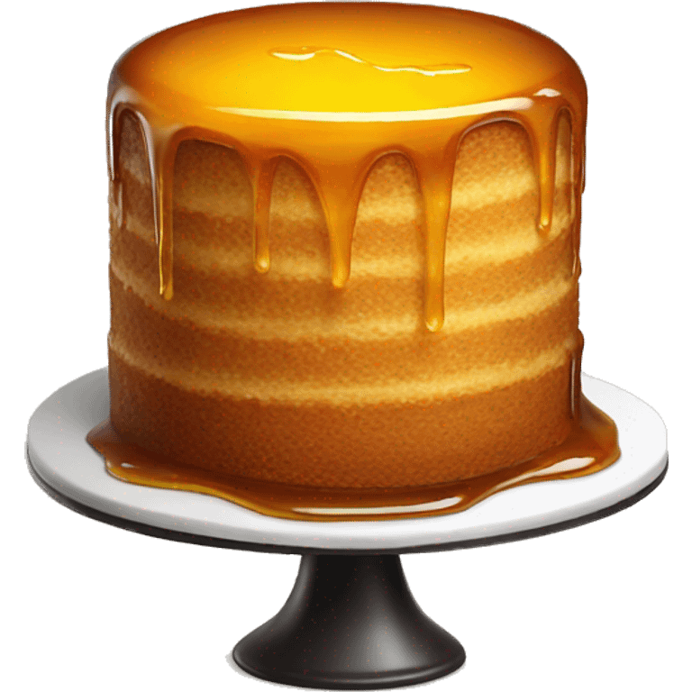 Realistic round cake with honey on top and dripping down the cake. emoji