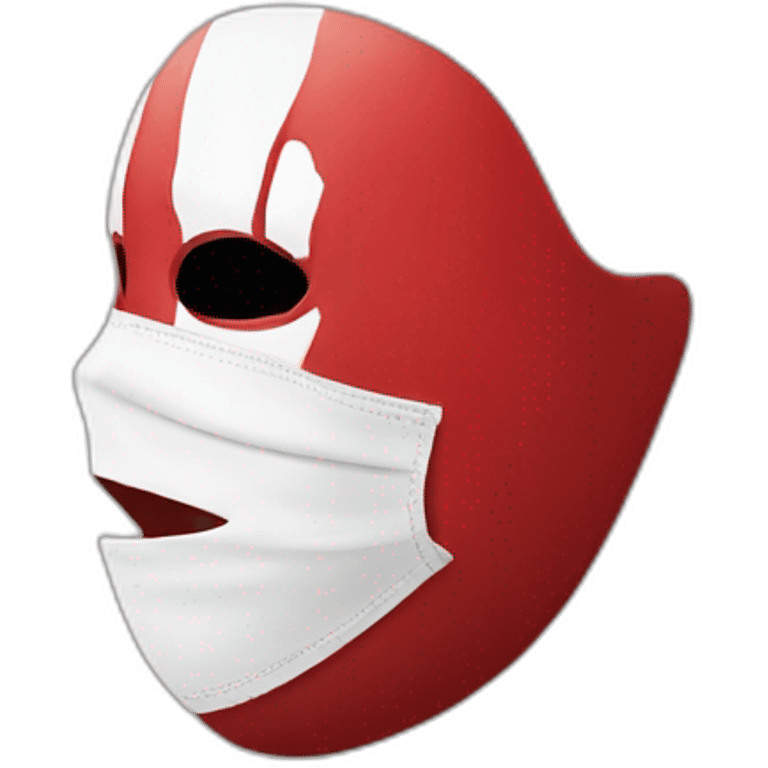 man in a white mask with red paint running from eyes down to mouth emoji