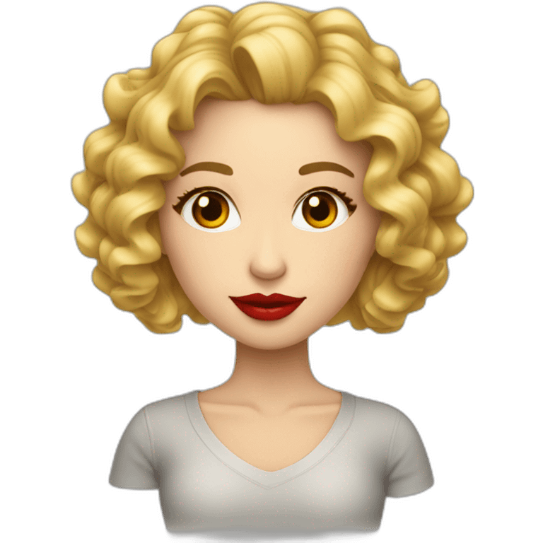 Mujer pelo largo rizado mechas rubia labios rojos emoji