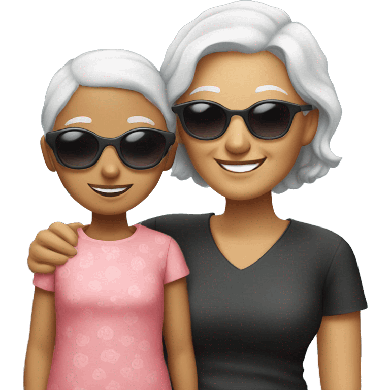 smiling young grandma with sunglasses and granddaughter emoji