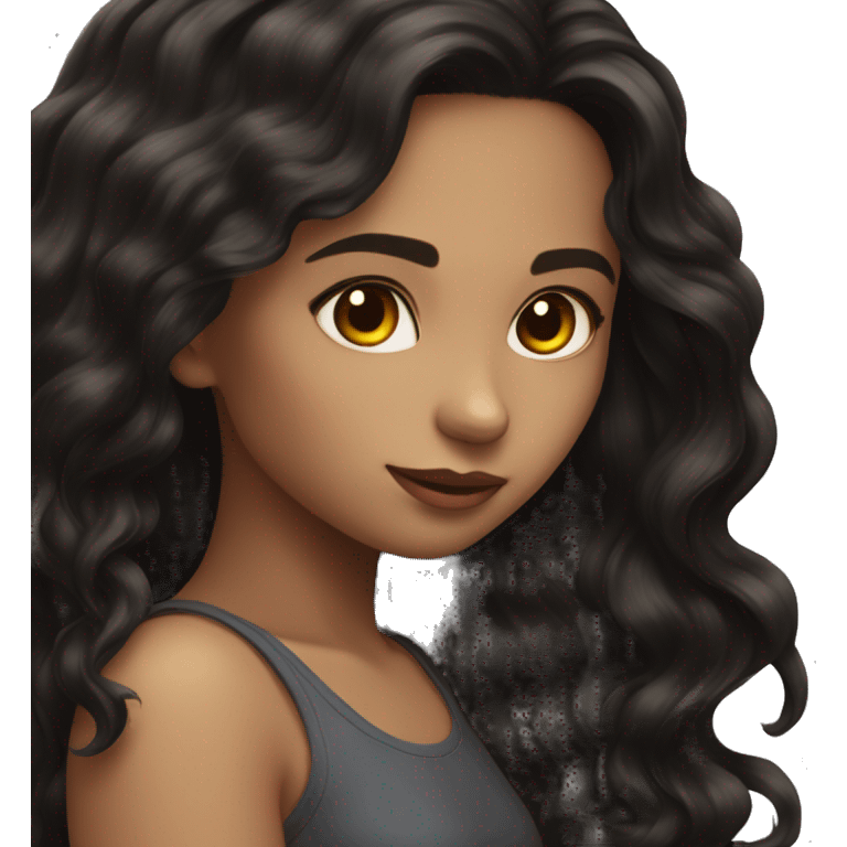 Long Black wavy hair girl dark dark brown eyes and hazel in sun emoji