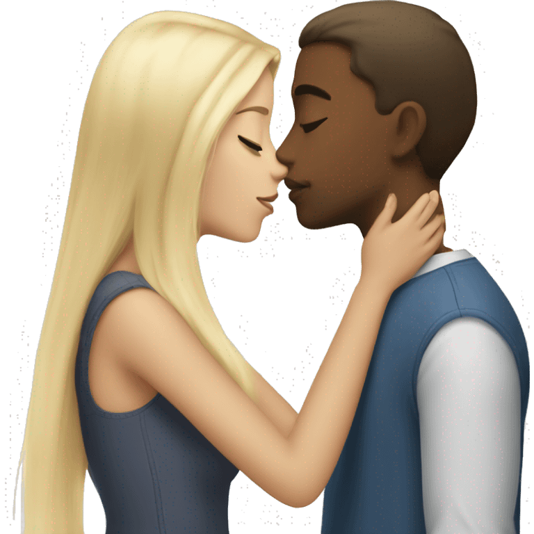 Blonde straight hair girl kisses a very tall brunette boy emoji