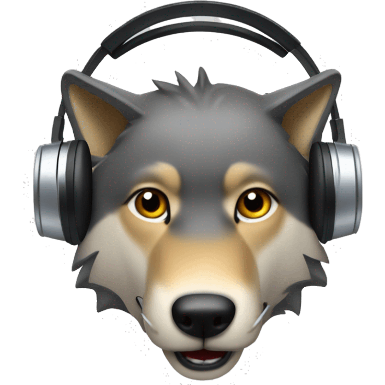 Create me a wolf's head emoji with a musical headset emoji