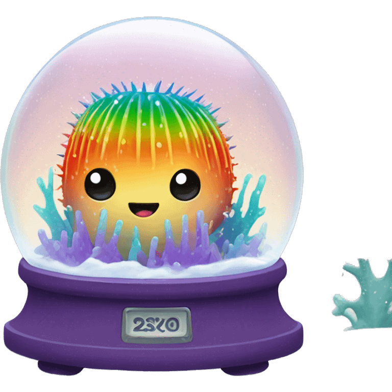 Kawaii rainbow sea urchin in an under the sea snow globe  emoji