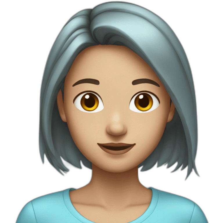 A straight haired girl with brown hair and highlights of light blue hair emoji