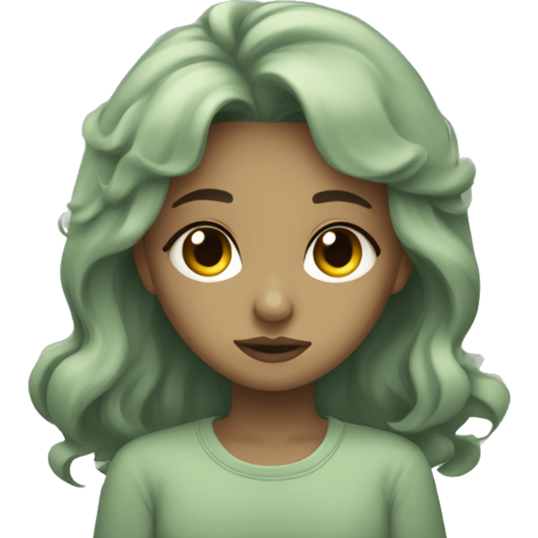 Aesthetic Sleepy looking cute girl in sage green emoji