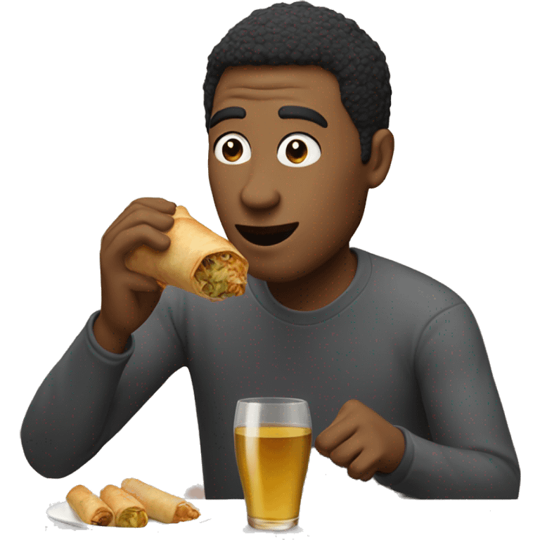 guy drinking wine eating egg roll emoji