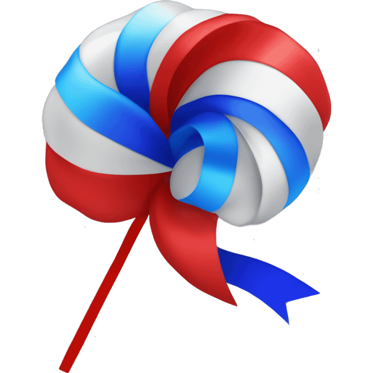 One pom pom that sparkles with wide red, silver, and blue streamers in an outline style emoji