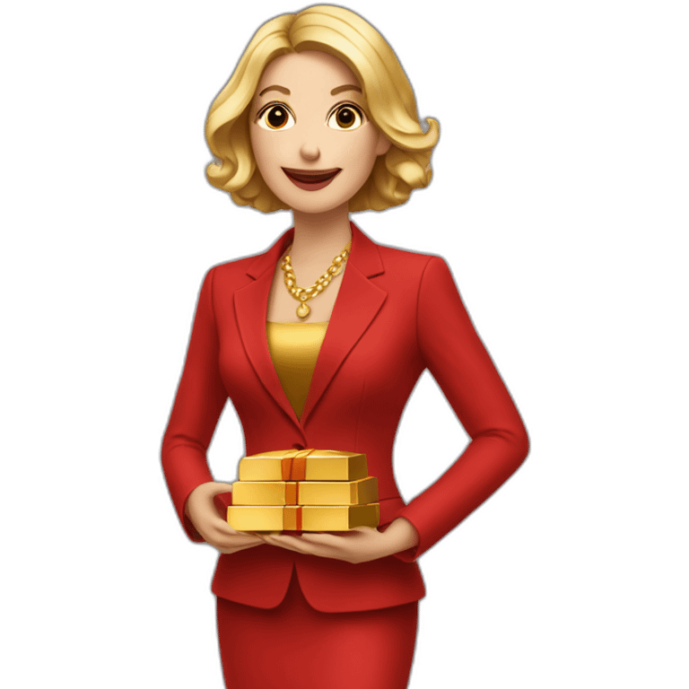 Posh-woman-with-red-suit-offering-goldbar emoji