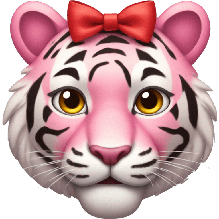 pink tiger face with red bow emoji