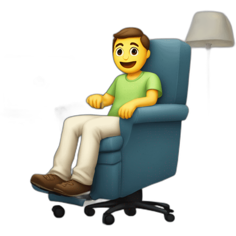 Hombre en silla de ruedas viendo tv en su casa en la sala emoji