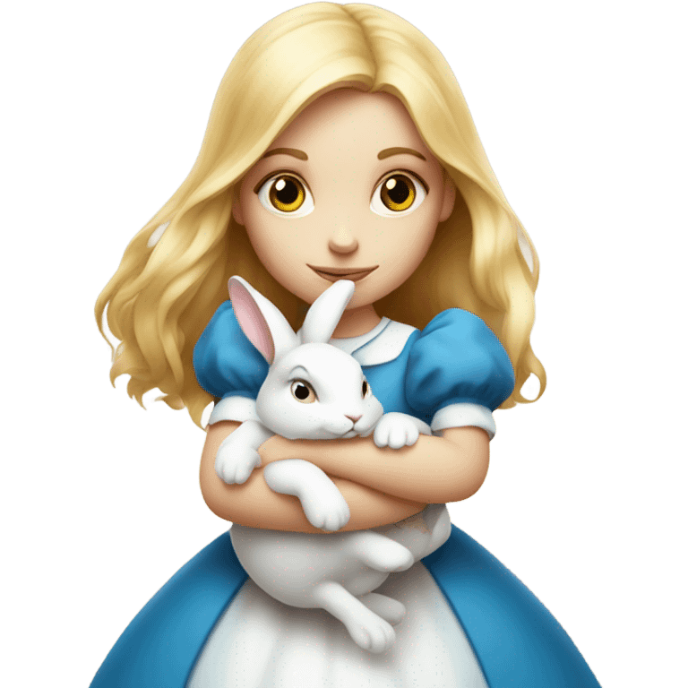 Alice in wonderland holding the white rabbit in her arms emoji