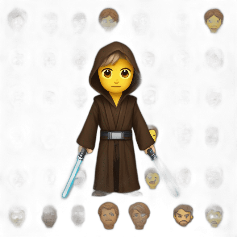 Dark side anakin skywalker (yellow-red iris eyes) (brown hooded robe) (portrait, front facing) (blue lightsaber) emoji