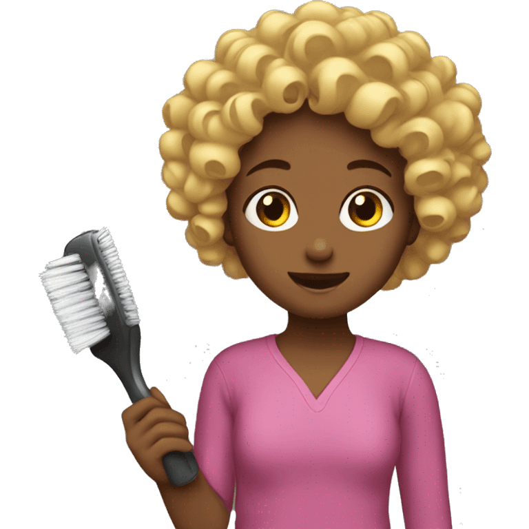 Girl brushing her curly hair  emoji