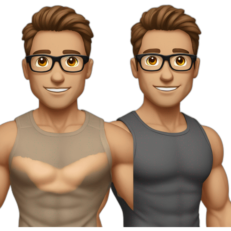 a guy fashion bodybuilder glasses, developper brown hair with pc emoji