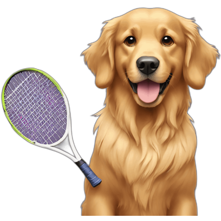 Golden retriever plays tennis emoji