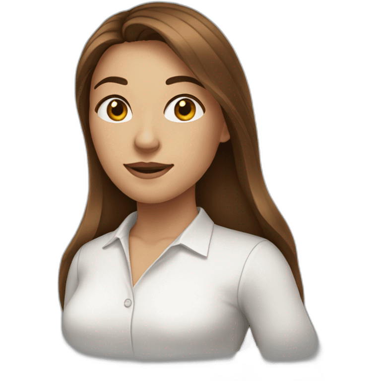 Woman with long brown hair, with a White shirt emoji