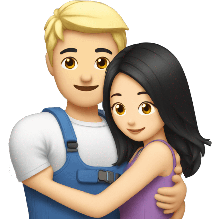 hug to blonde woman from asian man black hair emoji