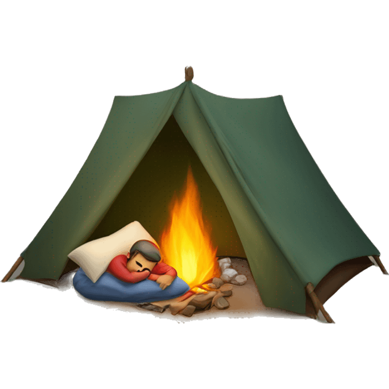 Man sleeping in a tent by a campfire emoji