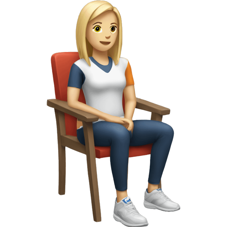 white woman in sport sitting down on a chair emoji