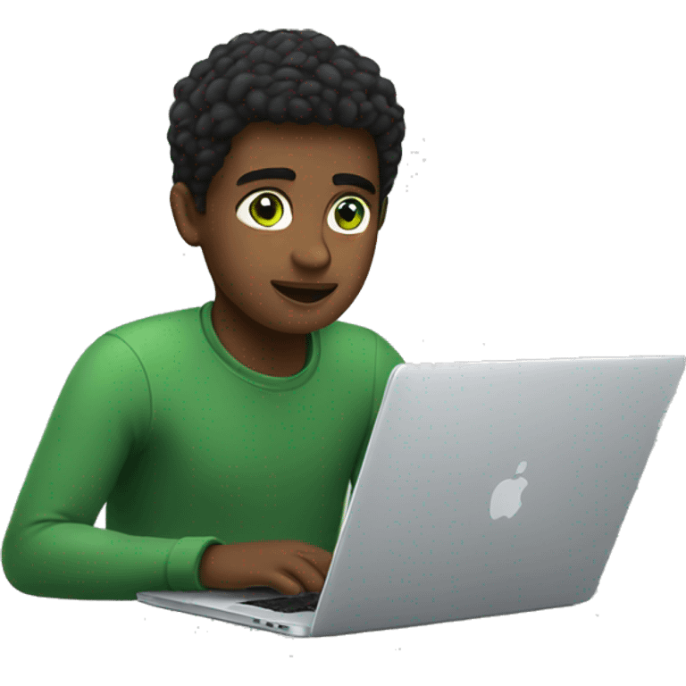 22 years boy having green eyes working on apple  laptop emoji