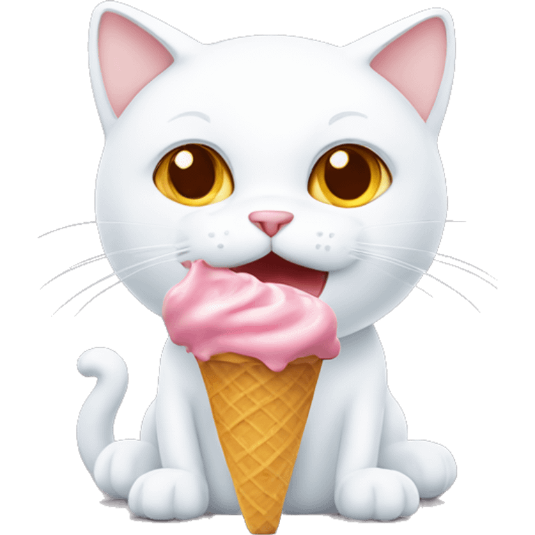 White cat eating icecream  emoji