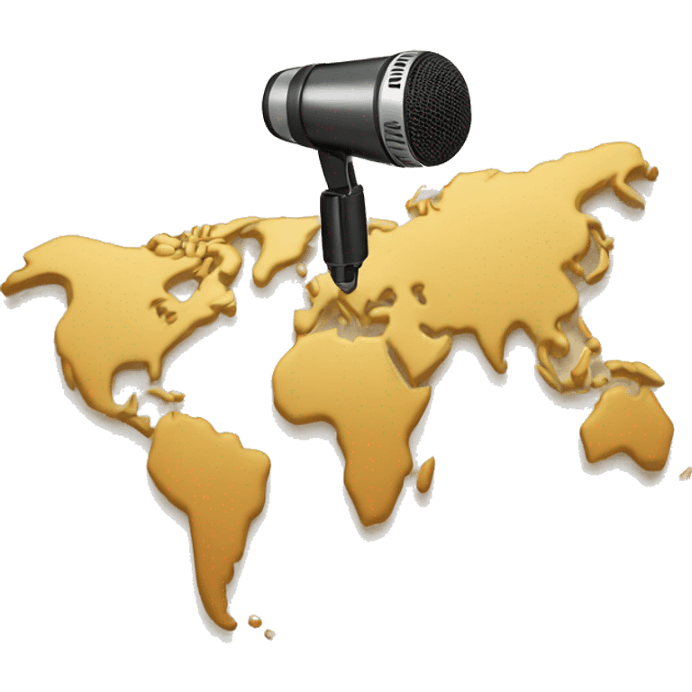 A world map with microphone emoji