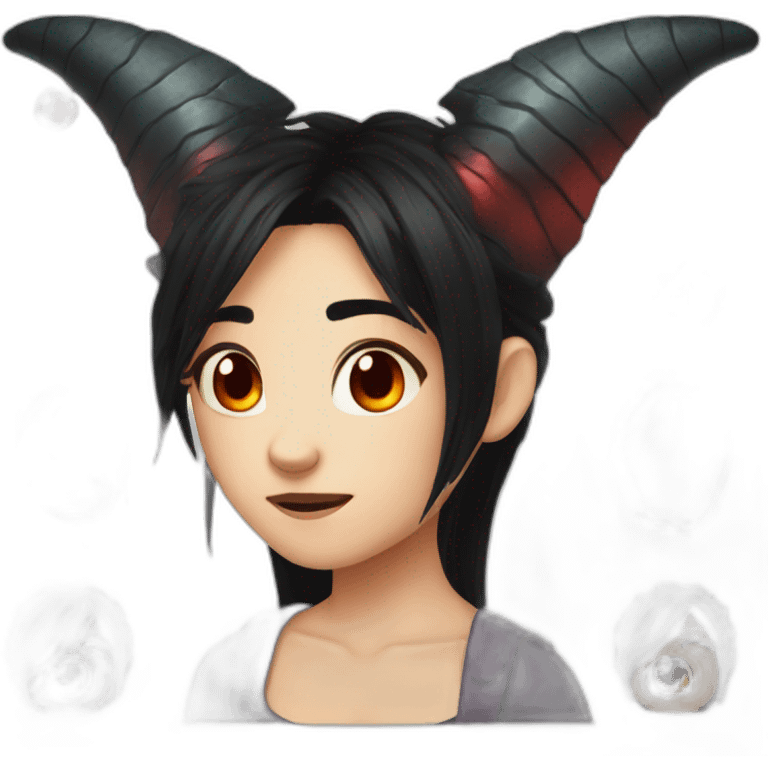 dragon horn,black hair,girl, red eyes emoji