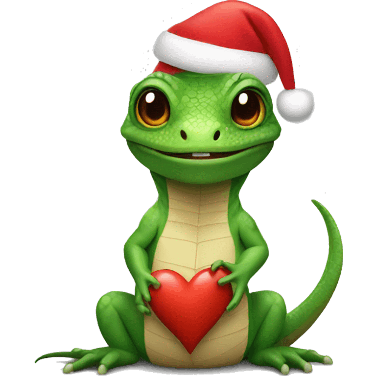 Lizard wearing a Santa hat showing a heart gesture emoji