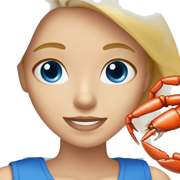 Blonde girl with blue eyes eating crab legs emoji