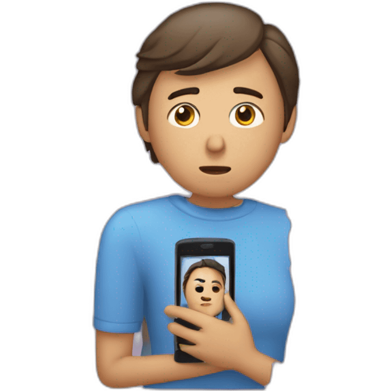 una persona triste al ver un celular donde tiene un video con pocas visitas emoji