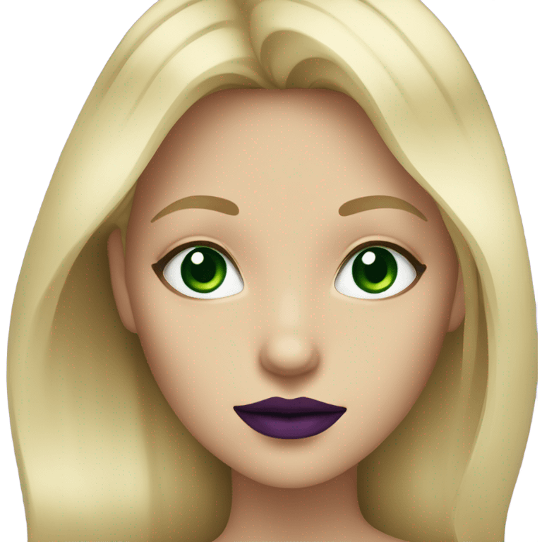 Blonde girl with dark green eyes and purple lips emoji