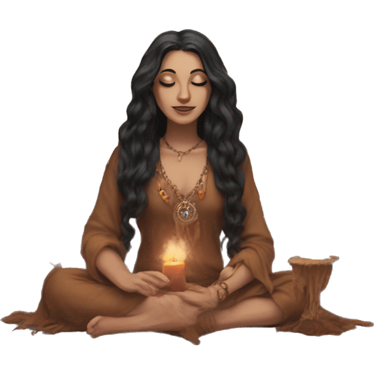 Hippie spiritual moon witch candles incense with dark hair emoji