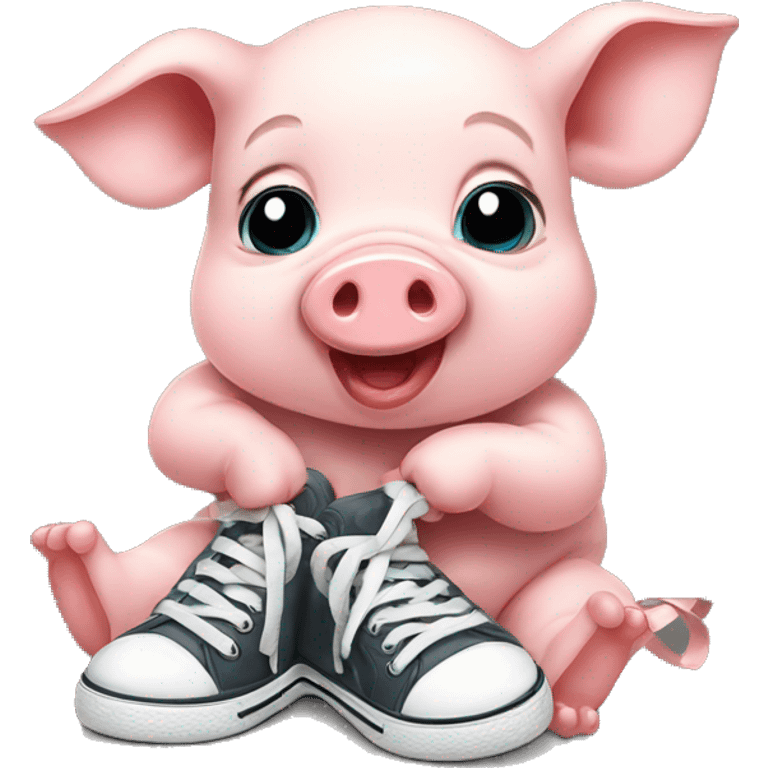 Baby pig tying his sneakers  emoji