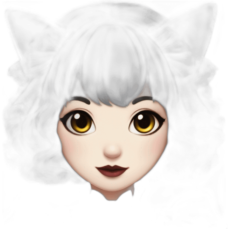 Cat girl with short black hair wearing traditional goth makeup and wearing frilly gothic Lolita drwaa emoji