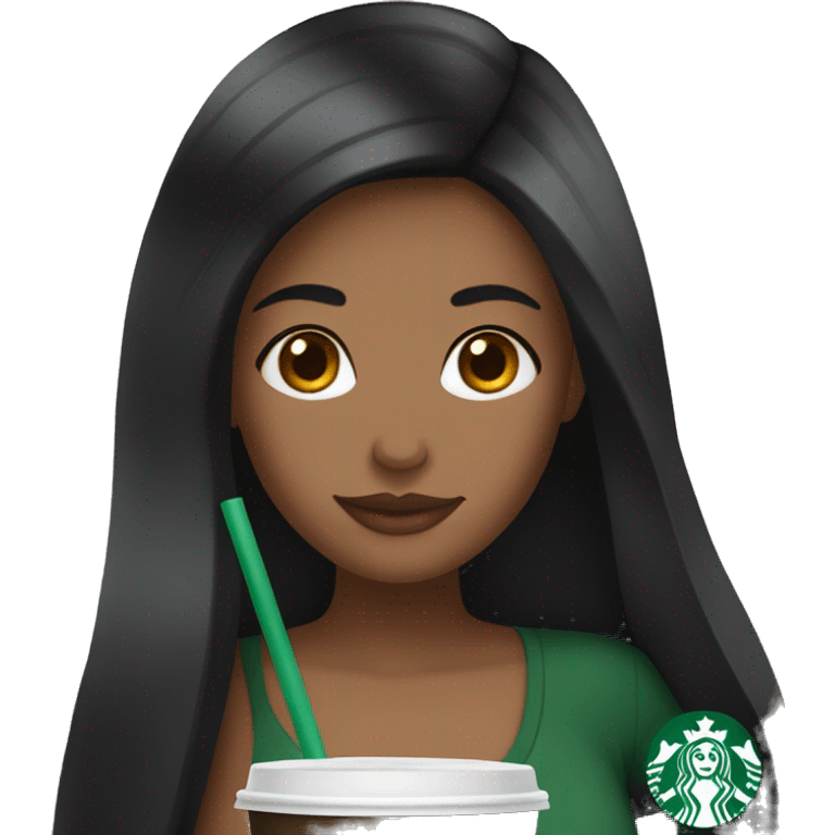 girl with straight black hair drinking starbucks emoji