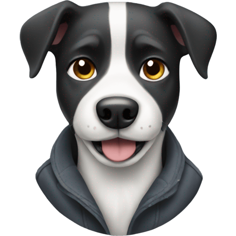 Black and white dog wearing coat emoji