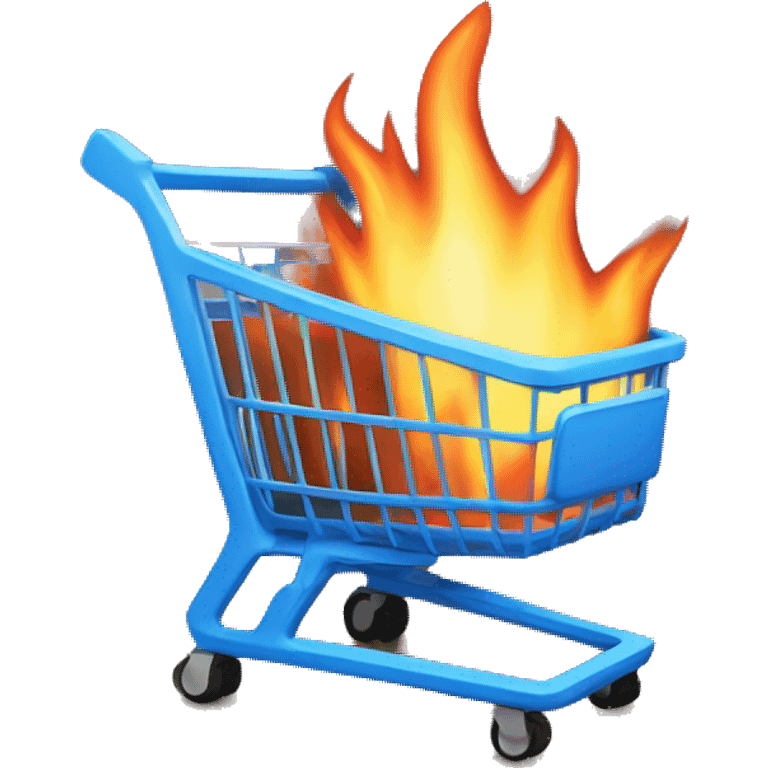 Shopping trolley on fire, blue flames emoji